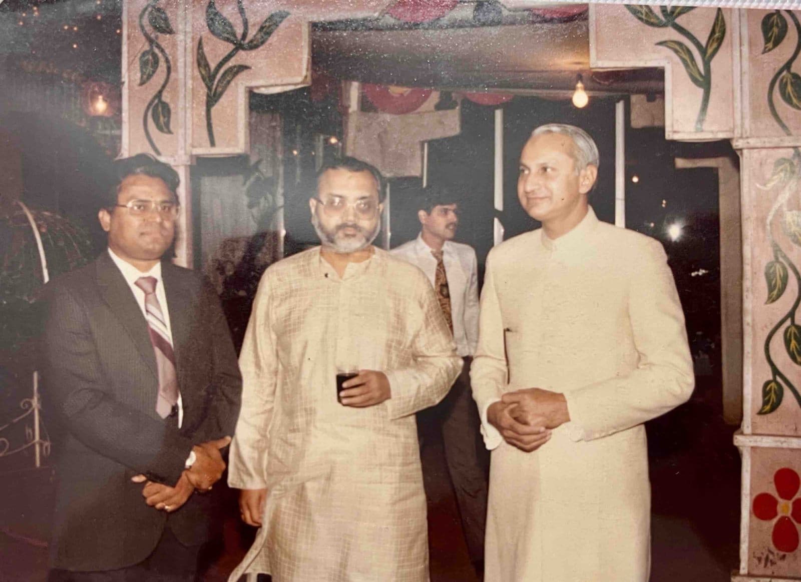 Archival Meeting with Dignitaries (1980s) - Chairman Ahmed Ali Khan in private discussion with visiting guests. | MF.Khan Heritage Archives Visakhapatnam