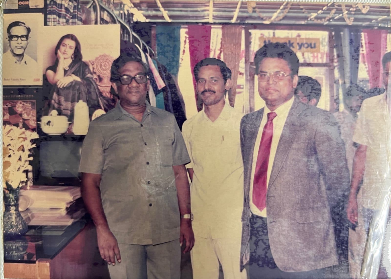 Chairman Ahmed Ali Khan at Showroom Opening (1980s) - Chairman Mohammed Ahmed Ali Khan welcoming guests and well-wishers during a milestone showroom opening celebration in Visakhapatnam. | MF.Khan Heritage Archives Visakhapatnam