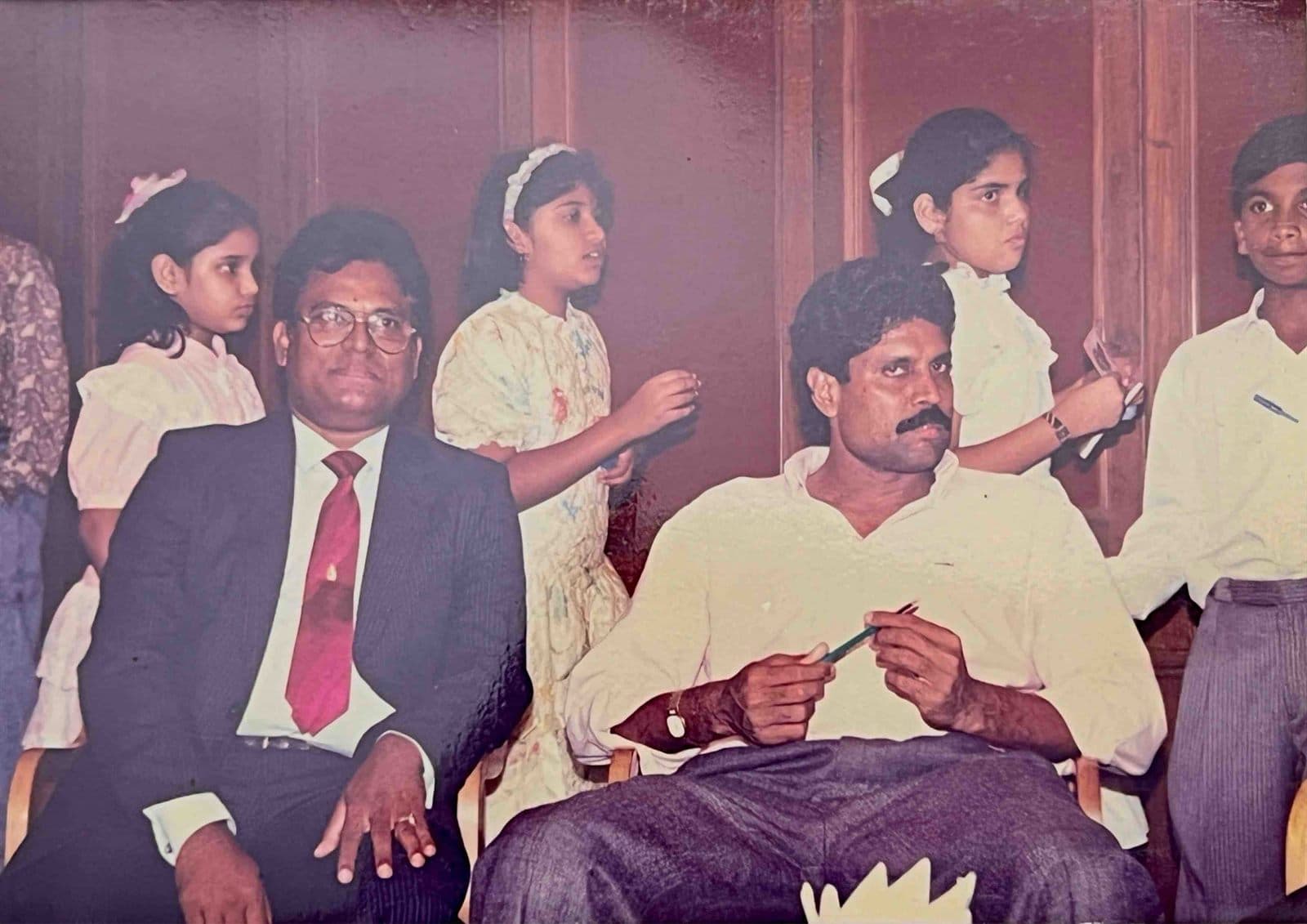 Kapil Dev with Chairman Ahmed Ali Khan (1980s - 1990s) - Chairman Mohammed Ahmed Ali Khan alongside 1983 World Cup-winning captain Kapil Dev during a memorable reception in Visakhapatnam. | MF.Khan Heritage Archives Visakhapatnam