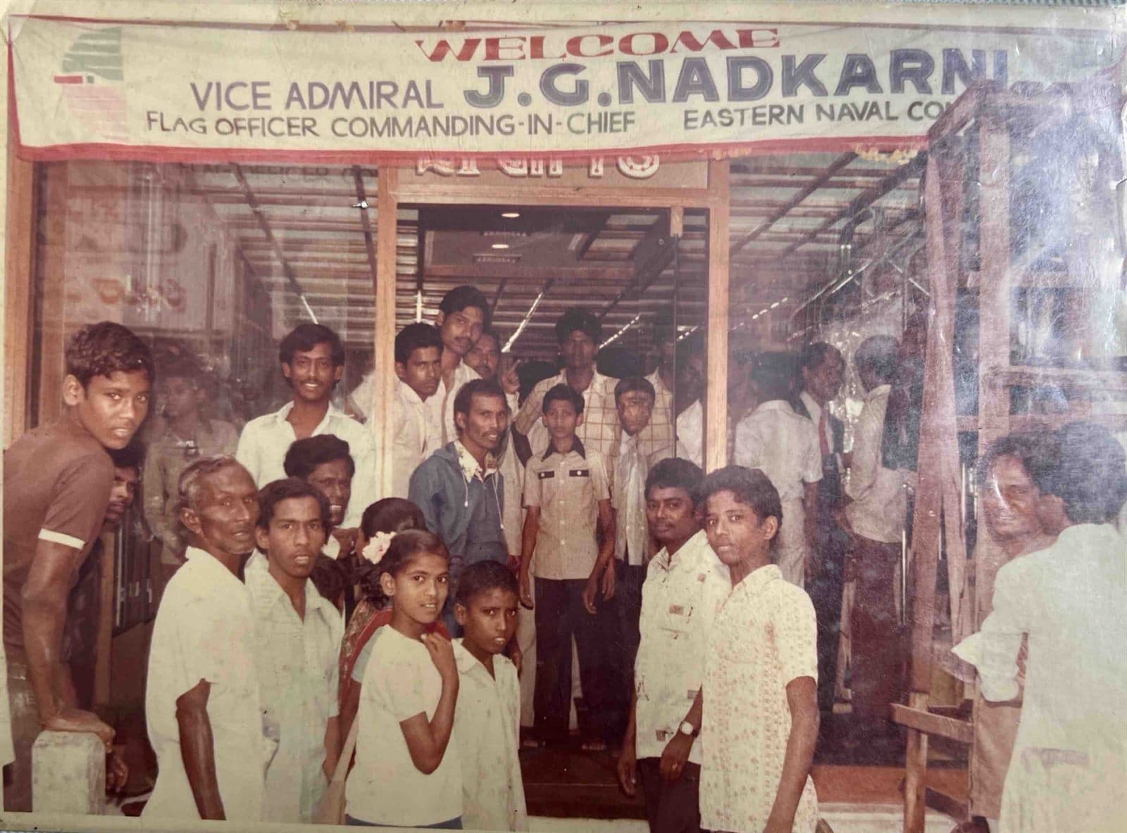 Welcoming Eastern Naval Command Chief: Vice Admiral J.G. Nadkarni (1980s) - Chairman Mohammed Ahmed Ali Khan and the house welcoming Vice Admiral J.G. Nadkarni, Flag Officer Commanding-in-Chief of Eastern Naval Command, to MF.Khan in Visakhapatnam. | MF.Khan Heritage Archives Visakhapatnam